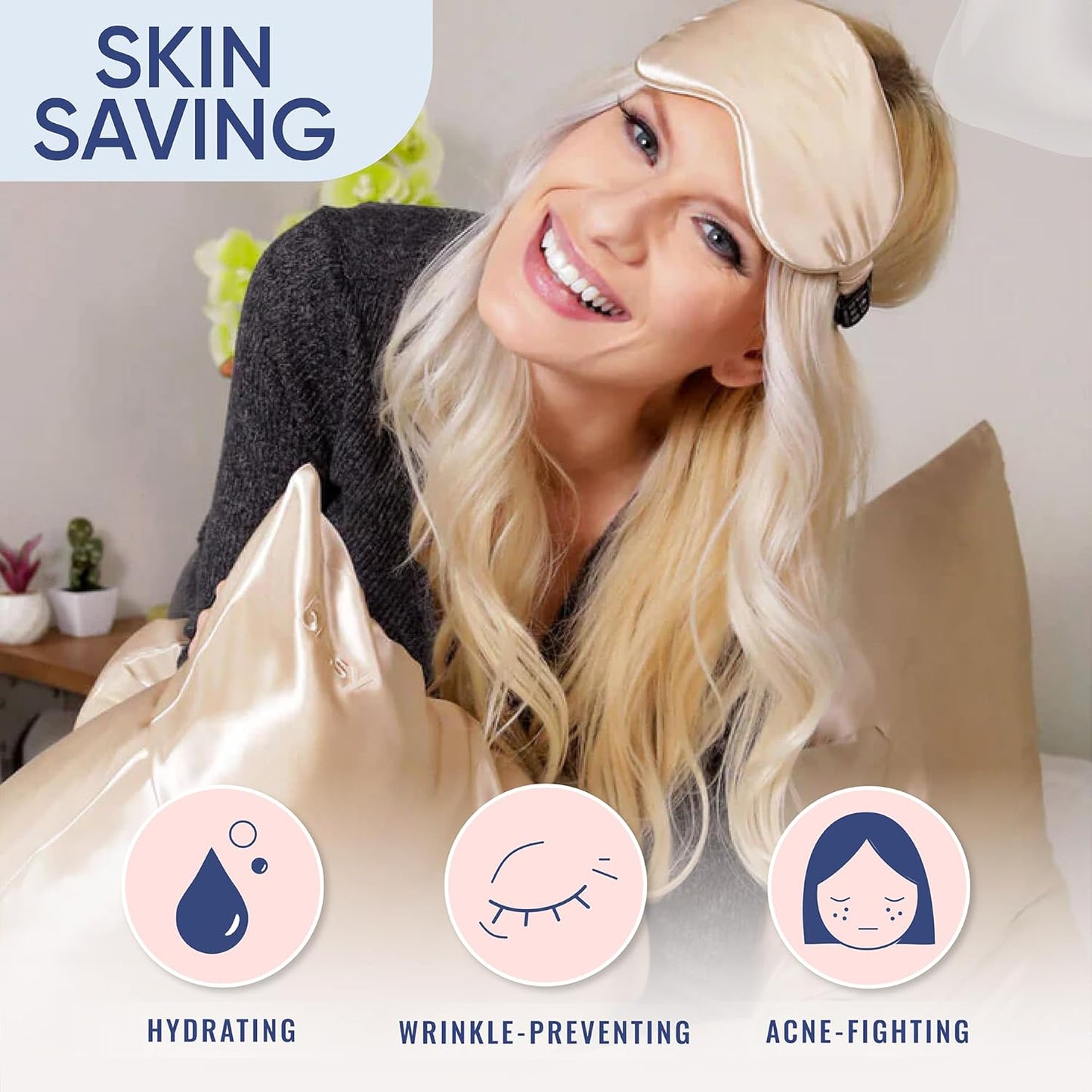 Blissy Silk Pillowcase - 100% Pure Mulberry Silk - 22 Momme 6A High-Grade Fibers - Silk Pillow Cover for Hair & Skin - Regular, Queen & King (Champagne, King)