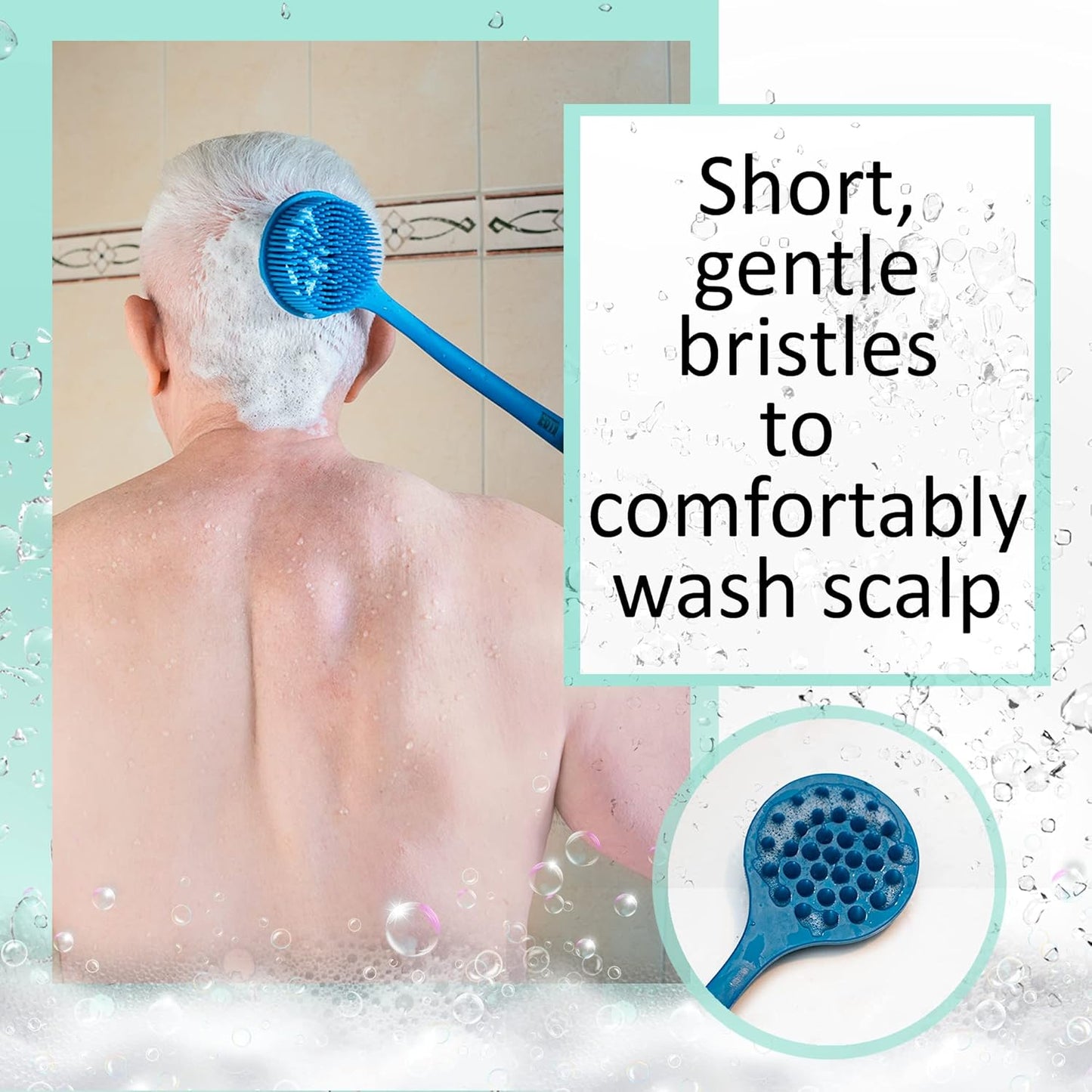 Bendable Long Handled Silicone Body Brush & Hair Scrubber - Bath Shower Back Brush, Shampoo Hair & Scalp Massager, Back Scrubber for Shower (Light Gray)