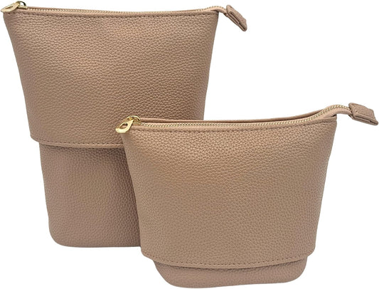 JAZD Convertible Travel Makeup Brush Bag, Stand-Up Brush Holder Pouch For Easy Access, Cosmetic Case Organizer (BEIGE)