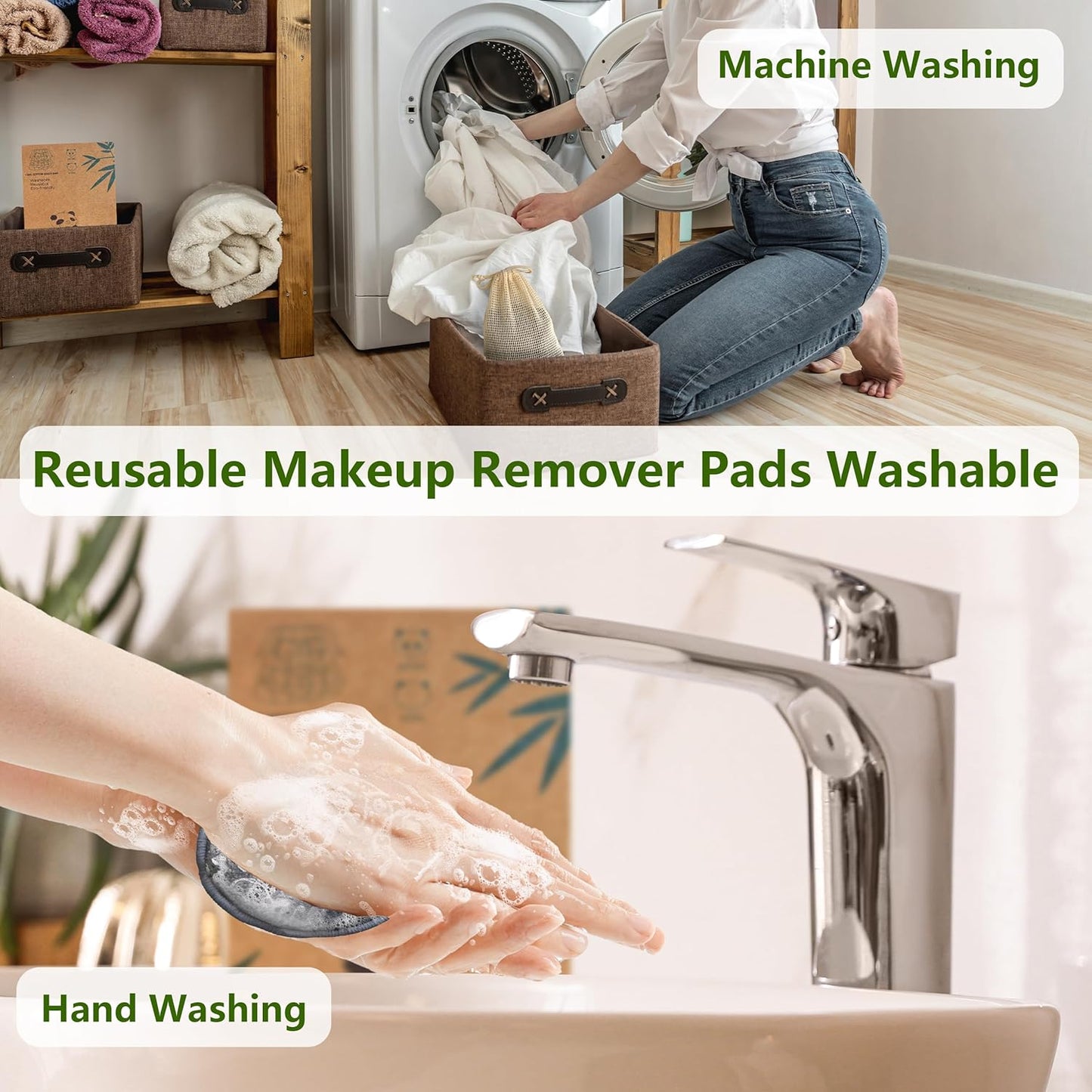 20 Pcs Reusable Makeup Remover Pads - Gray Bamboo Reusable Cotton Rounds with Laundry Bag