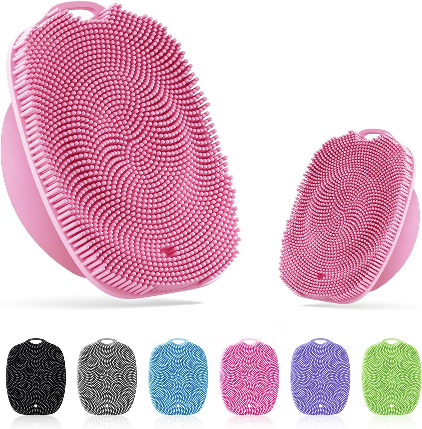 Soft Silicone Body Scrubber, Gentle Like a Hand Exfoliating Your Skin and Build Up Lather, Back Large Suction Cup Easy to Store, & Deep Clean (Body Scrubber + Face Scrubber Pink)