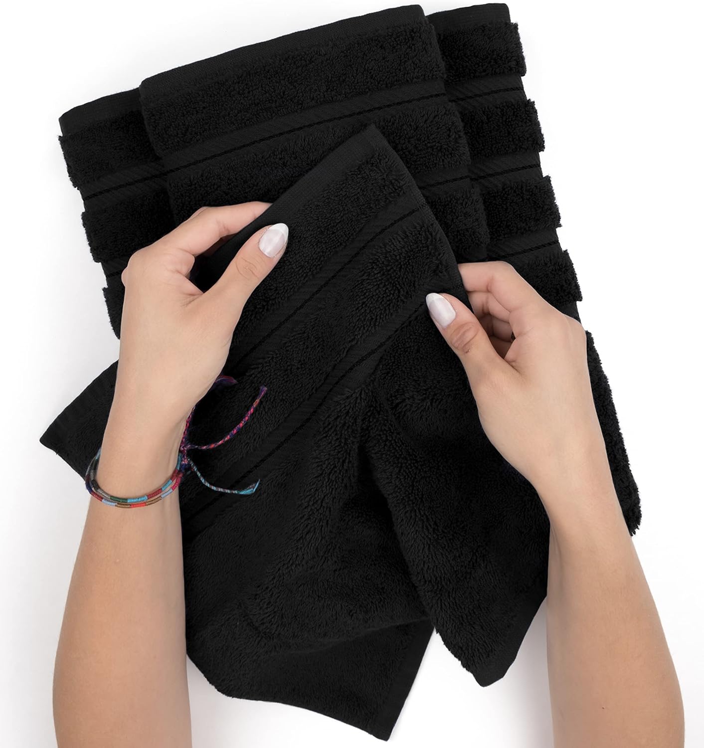 American Soft Linen Luxury 6 Piece Towel Set, 2 Bath Towels 2 Hand Towel 2 Washcloths, 600 GSM 100% Cotton Turkish Towels for Bathroom, Black Towel Sets