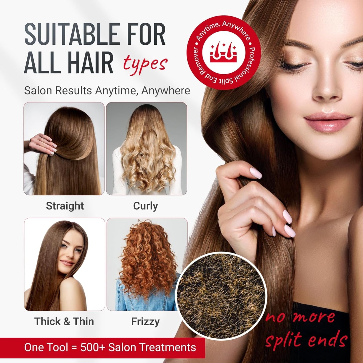 Split-Ender PRO - Original Professional Beauty Tool - Cordless Split End Hair Trimmer for Damaged, Dry, Brittle, Frizzy, Curly or Straight Hair (Black, Professional Kit)