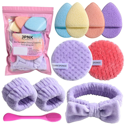 JPNK Face Sponges Cleansing Exfoliating Facial Sponges for Facial Mask Tools Removing and Makeup Remover Pads Set (Pink)
