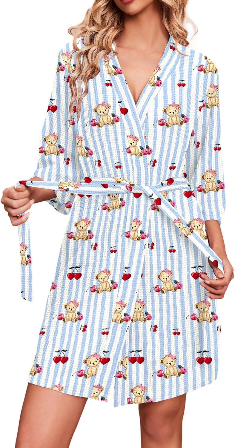 Ekouaer Robes for Women Waffle Knit Bathrobe Soft Lightweight Knee Length Loungewear S-XXL