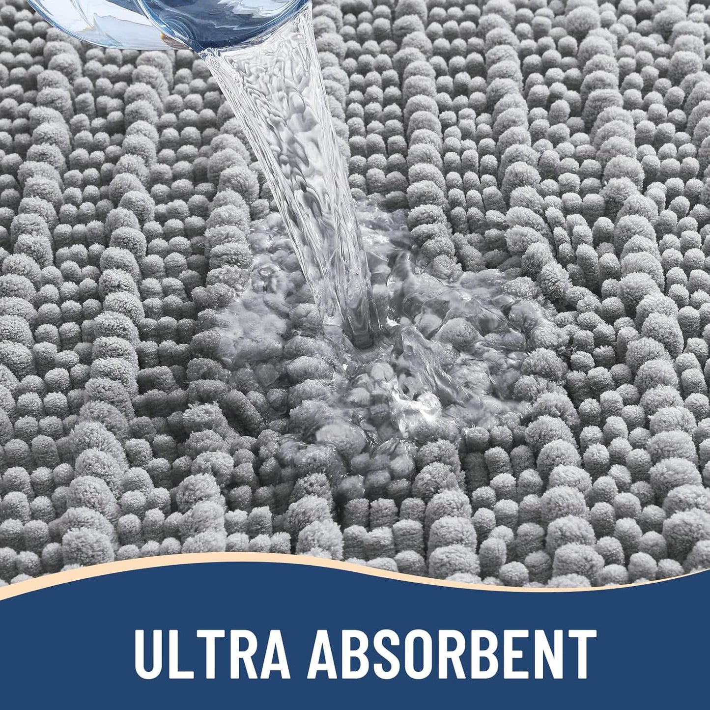 Arotive Luxury Chenille Bathroom Rug Mat, Extra Soft Thick Absorbent Shaggy Bath Rugs, Non-Slip Machine Wash Dry, Plush Bath Mats for Bathroom, Shower and Tub, 60x20, Light Grey