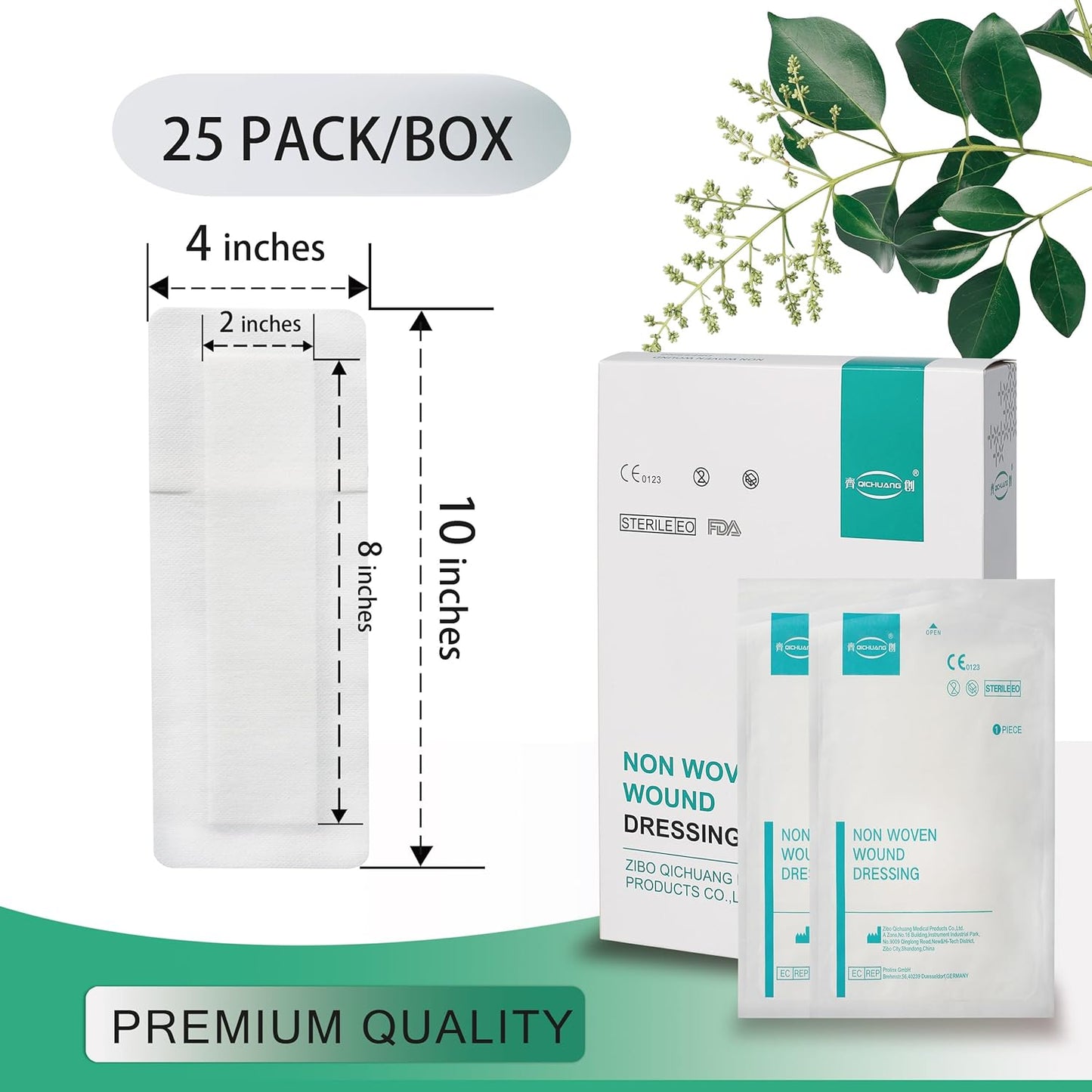 4X10 Inches Large Sterile Adhesive Island Wound Dressing Bandages - Non Woven Cover with Bordered Gauze Pads,25 Individually Pack, High Absorbent, Medical Grade by QICHUANG(4X10INCHES-C25)