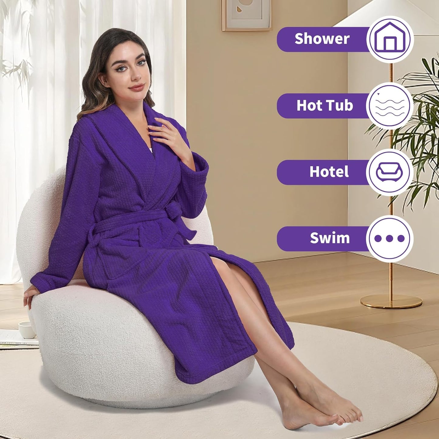 Women's Shawl Collar Bathrobe, Soft Long Towel Robes for Women - Super Absorbent Quick Dry yet Warm