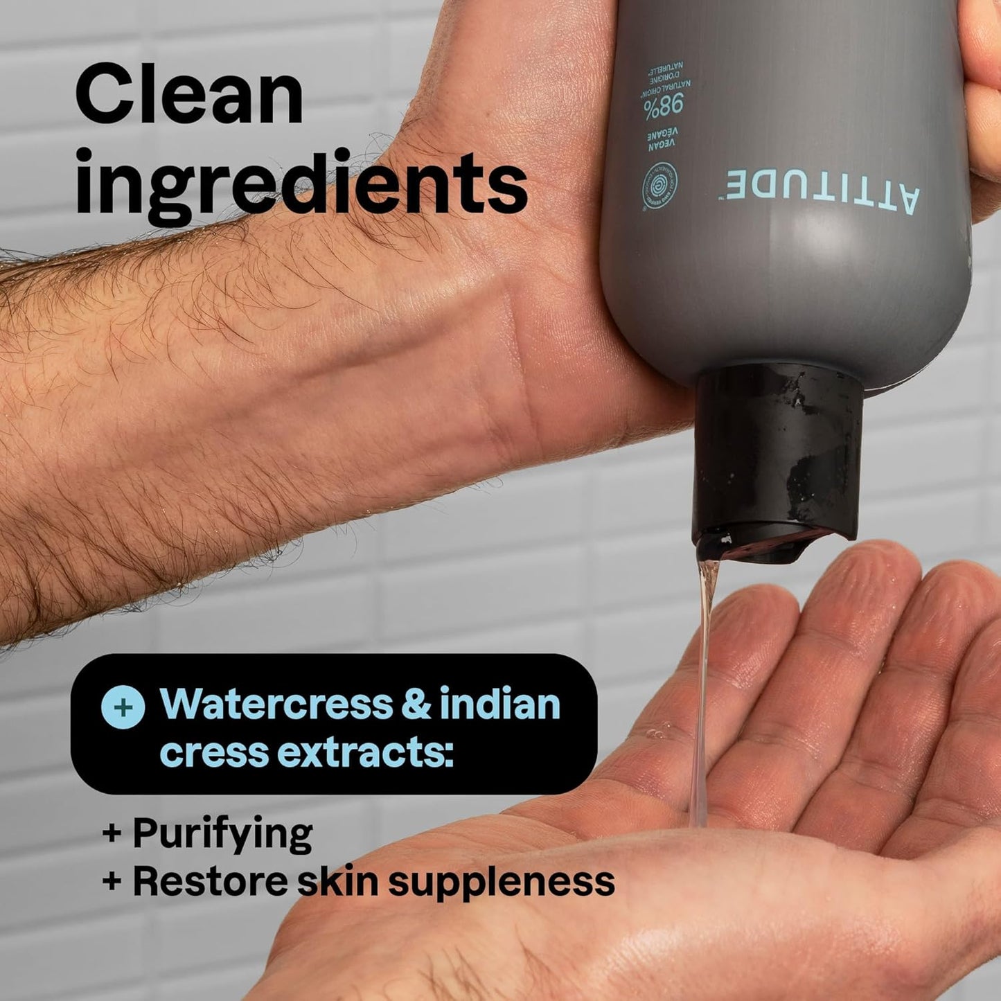 ATTITUDE Shower Gel Body Wash for Men, 98% Natural Origin Ingredients, Paraben & Phthalate Free, EWG Verified, Cleanses Without Drying, Eucalyptus & Sage, 14 Fl Oz (Pack of 3)