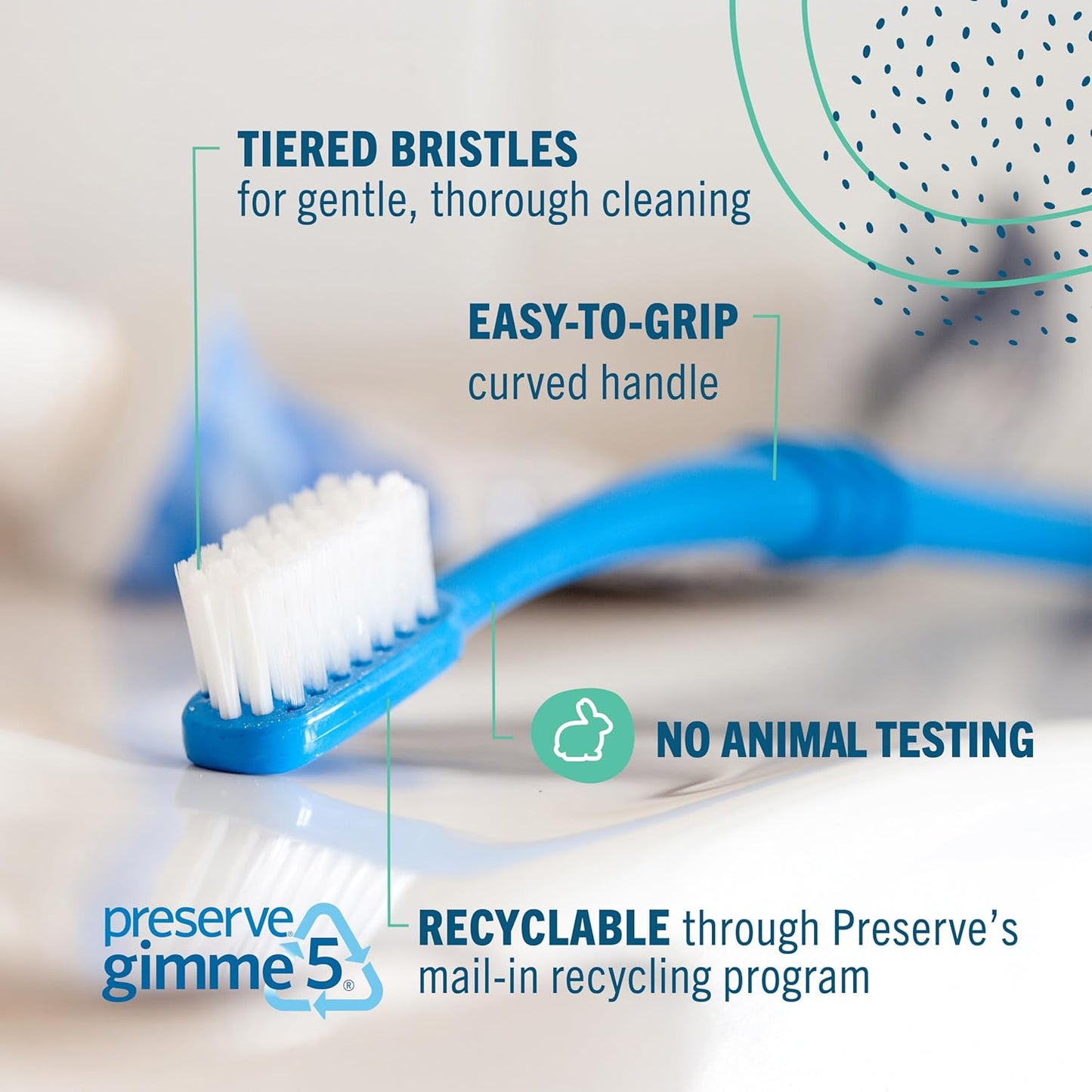 Preserve Eco Friendly Adult Toothbrushes, Made in The USA from Recycled Plastic, Lightweight Paper Packaging, Soft Bristles, Colors Vary, 3 Count