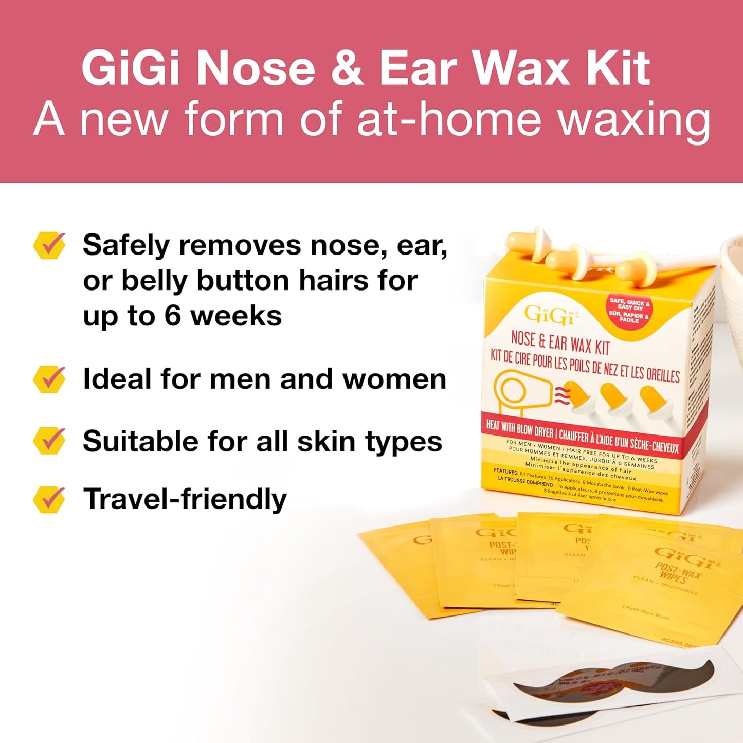 GiGi Nose + Ear Wax Kit, Safe, Quick, and Easy, Heat with Blow Dryer, 1-pack