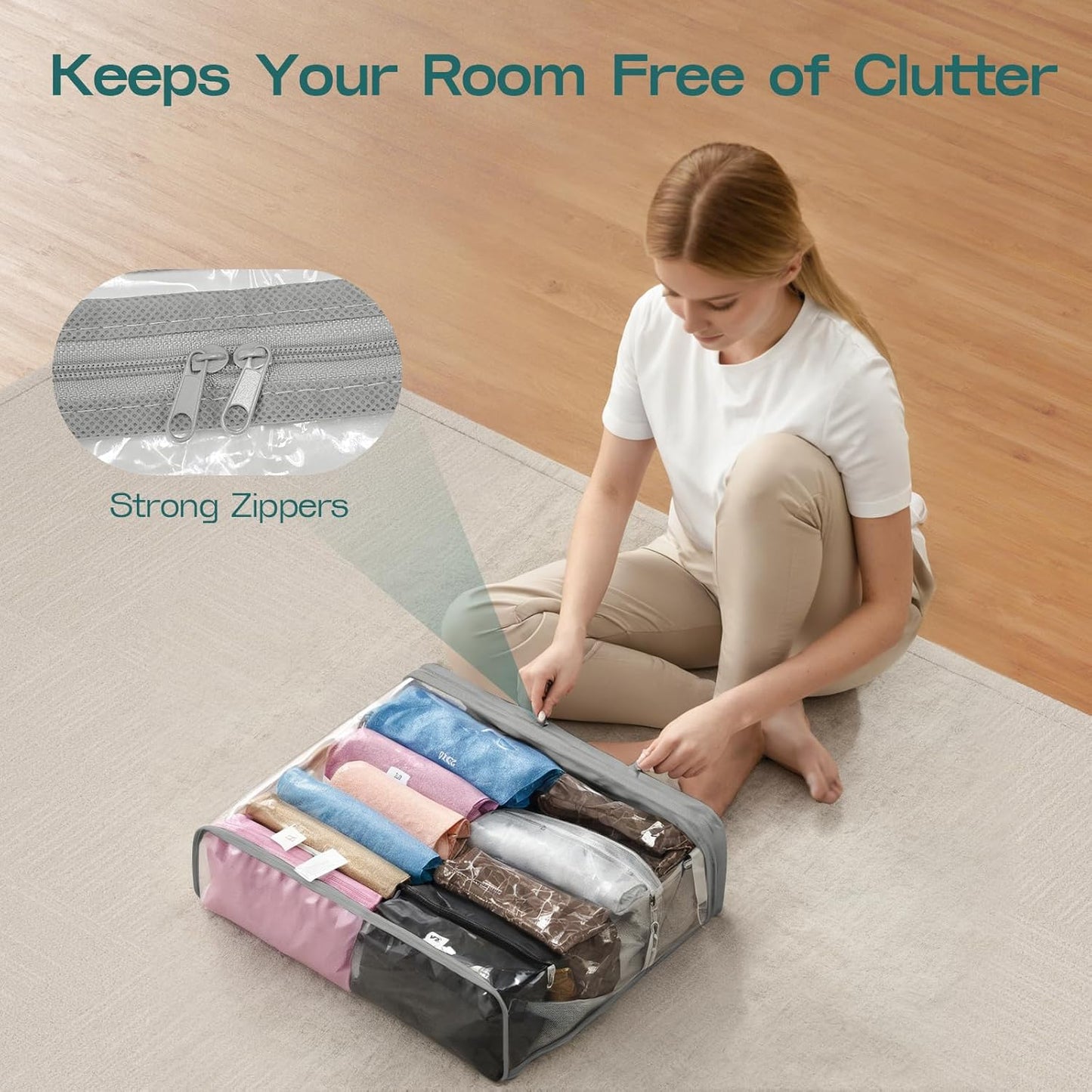 10 Pack Clear Storage Bags for Clothes, 22L Blanket Storage Bags, Under Bed Storage, Closet Organizers Bag, Upgraded Version Two-Way Zippers Design(Grey, 10PACK)