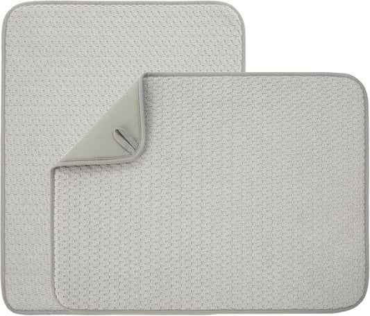 2 Pack Microfiber Dish Drying Mat for Kitchen Counter,Ultra Absorbent Dish Drainer Mat ,Dish Drying Pad , Dish Rack Mat 20×15 Inch (Silver Gray)