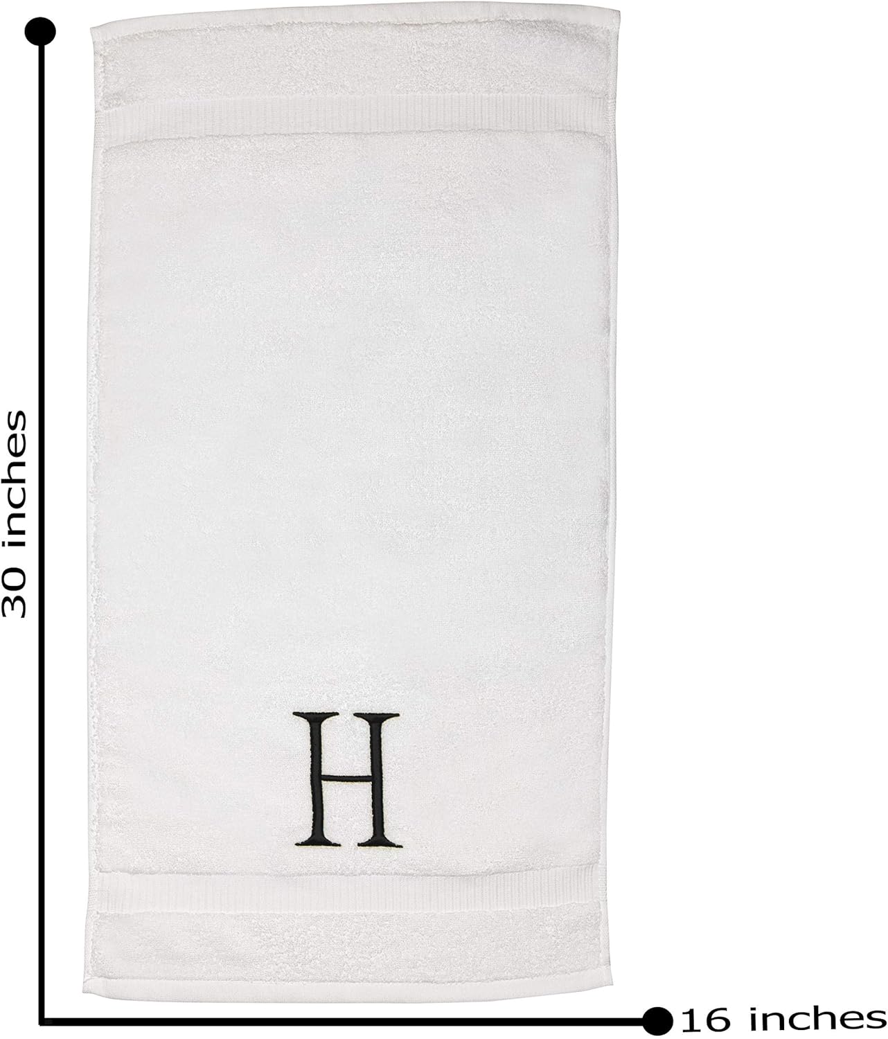 White and Black Monogrammed Hand Towel - Monogram Initial Hotel Quality Decorative Embroidered Luxury Towel for Powder Room, Spa - GOTS Organic Certified - Set of 2 Letter H