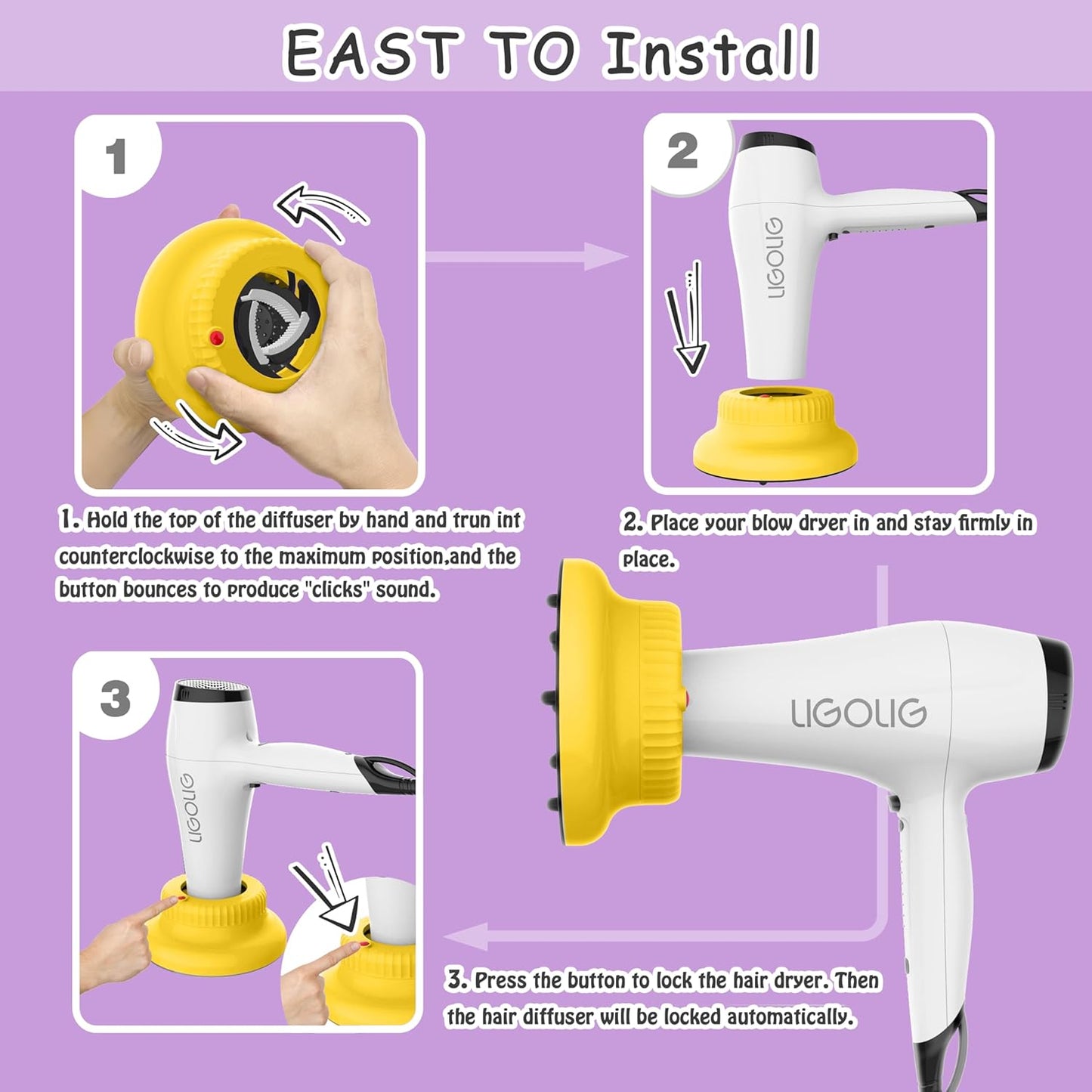 Universal Curly Hair Diffuser,for Curly and Natural Wavy Hairr (Yellow)