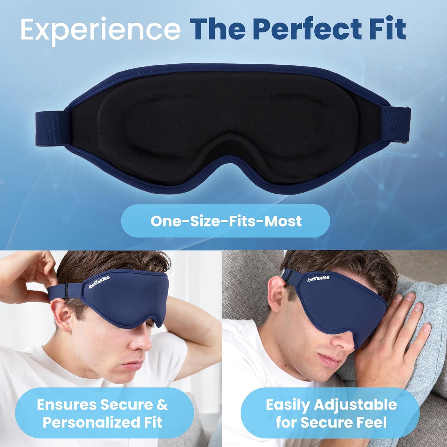 IceShades Cooling Gel Eye Mask for Migraine Relief, Tension & Hangover Migraine Mask, Cold Compress for Headache Dark Circles Tired Puffy Eyes, Reusable Ice Pack for Sleeping, Blue