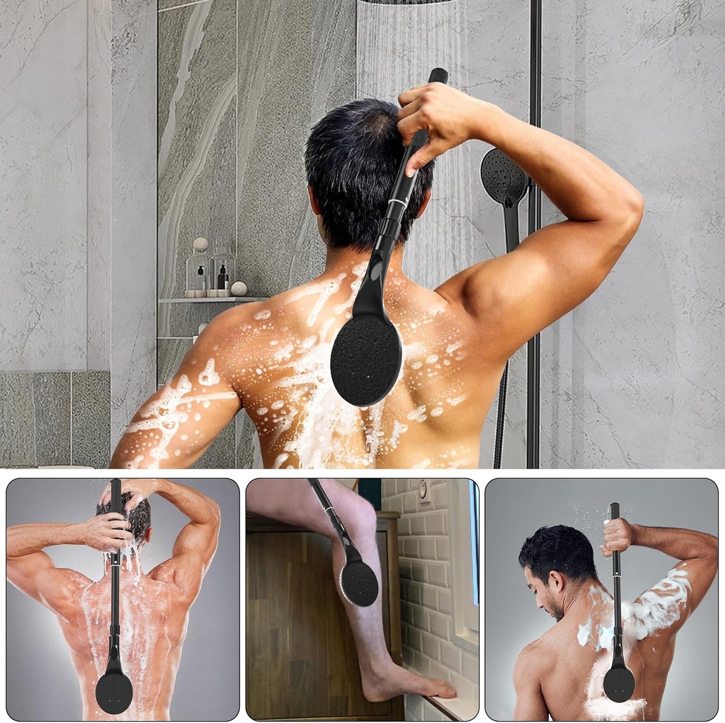 Back Scrubber for Shower,25" Long Handle Shower Brush for Body Exfoliator and Deep Clean,Back Scrubber for Shower for Men,Women and Elderly