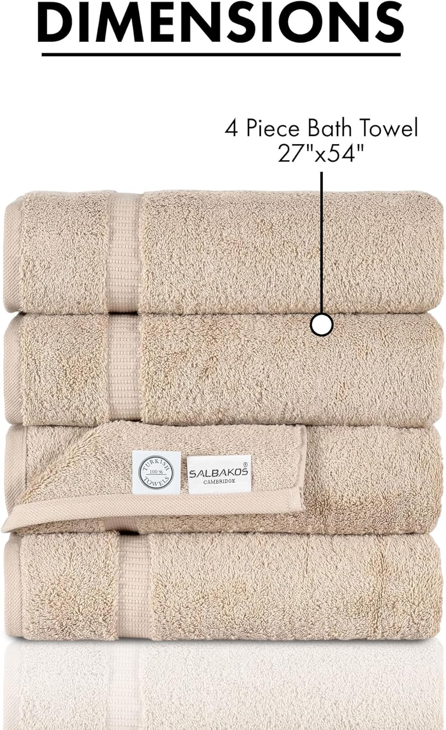 SALBAKOS 100% Turkish Cotton Bath Towel Set of 4 27x54 inch | Heirloom Quality | Hotel & Spa Collection | Ultra Soft, Super Absorbent, Long Lasting Bath Towels | Made in Turkey (Taupe, 4 Bath Towels)