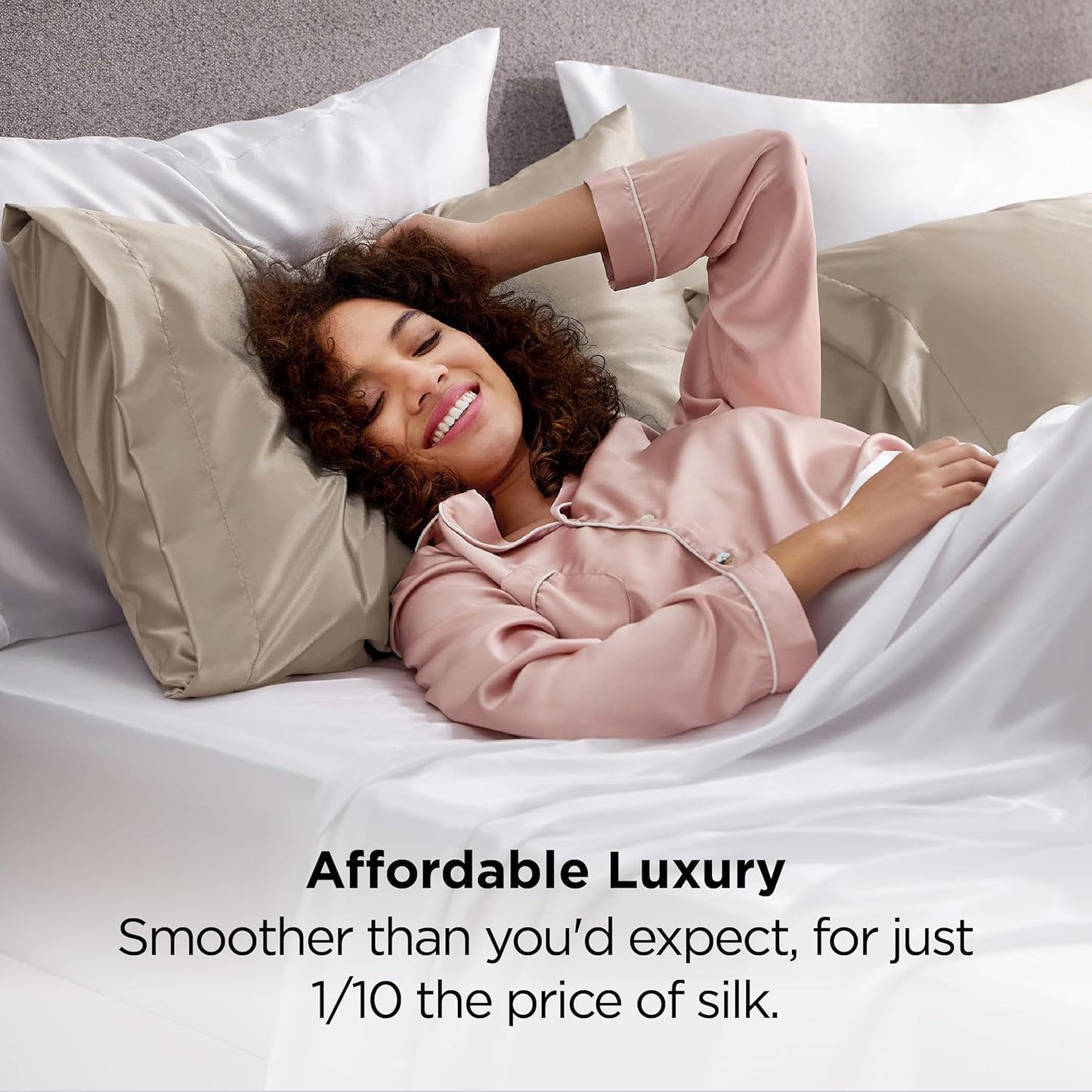 Bedsure King Size Satin Pillowcase Set of 2 - Taupe Silky Pillow Cases for Hair and Skin with Envelope Closure, Similar to Silk Pillow Cases, Gifts for Women Men, 20x36 Inches, 2pcs