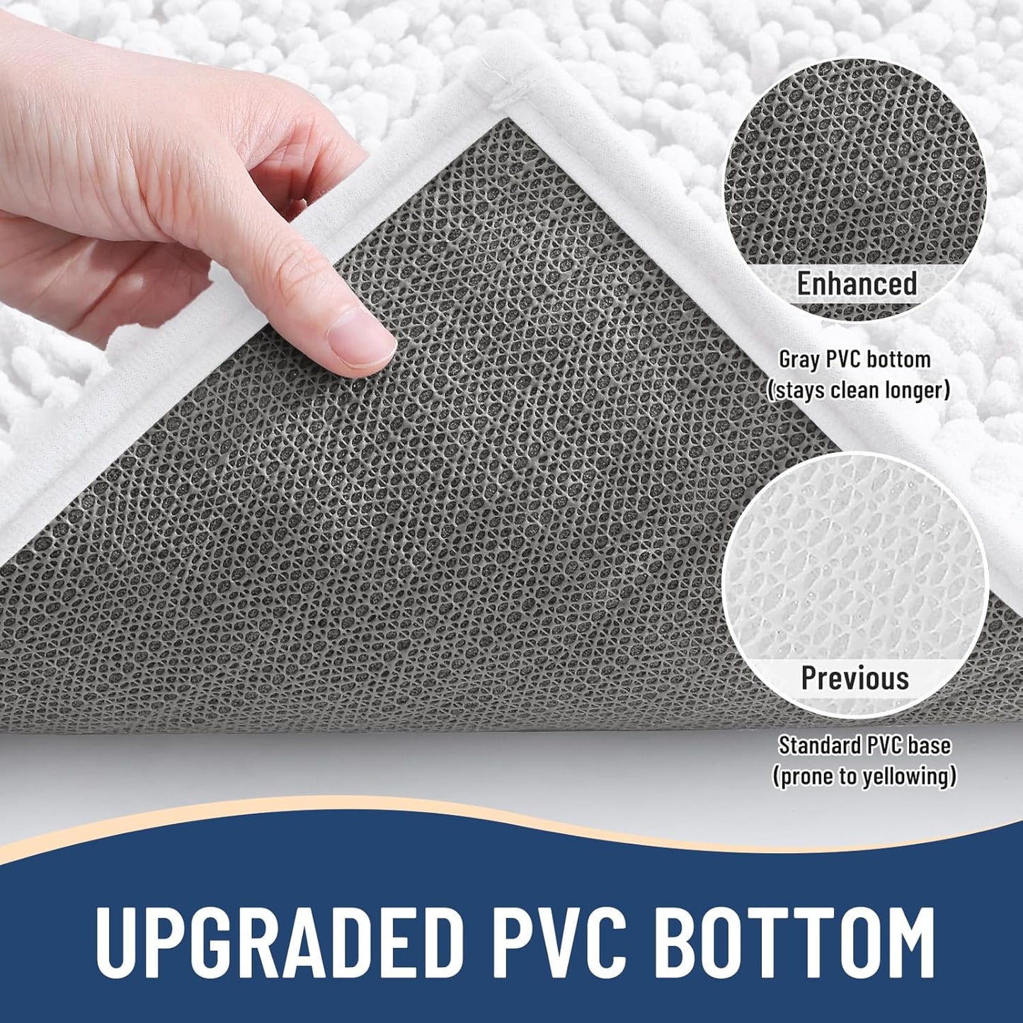 Arotive Luxury Chenille Bathroom Rug Mat, Extra Soft Thick Absorbent Shaggy Bath Rugs, Non-Slip Machine Wash Dry, Plush Bath Mats for Bathroom, Shower and Tub, 70x24, White