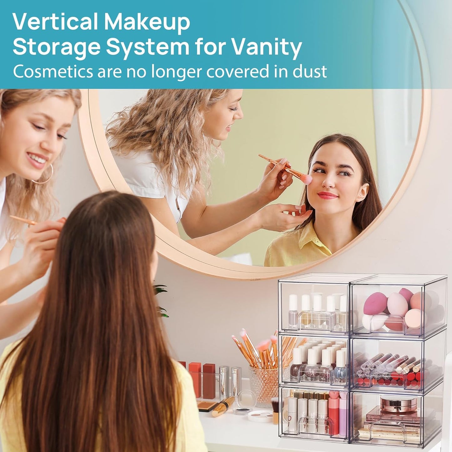 Vtopmart 4 Pack Small Clear Stackable Storage Drawers,Acrylic Bathroom Makeup Organizer,Plastic Storage Bins For Vanity, Undersink, Kitchen Cabinets, Pantry, Home Organization