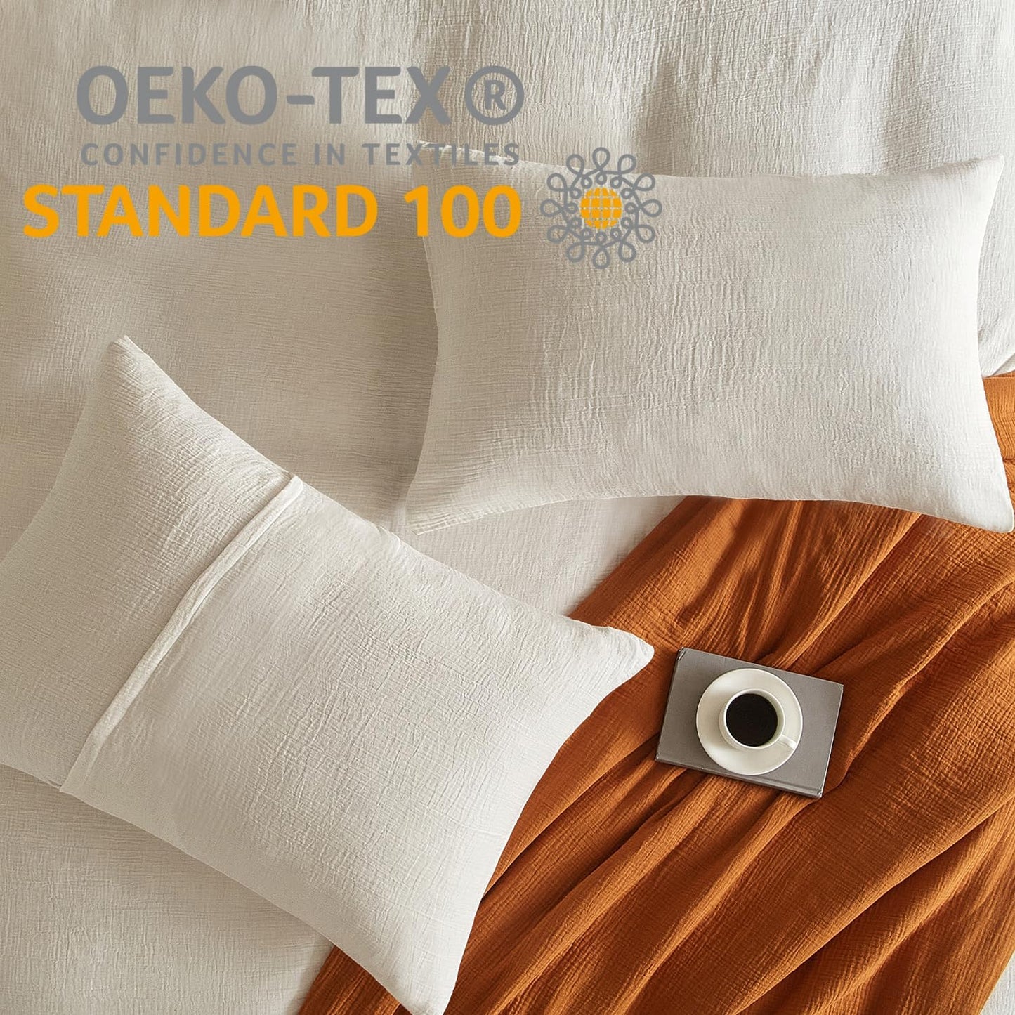 SE SOFTEXLY Muslin Pillowcases Standard Size 100% Cotton, 2 Pack Linen Like Pillow Shams with Envelope Closure, Ultral Soft and Breathable Pillow Case Covers, White, 20" X 26", No Filling