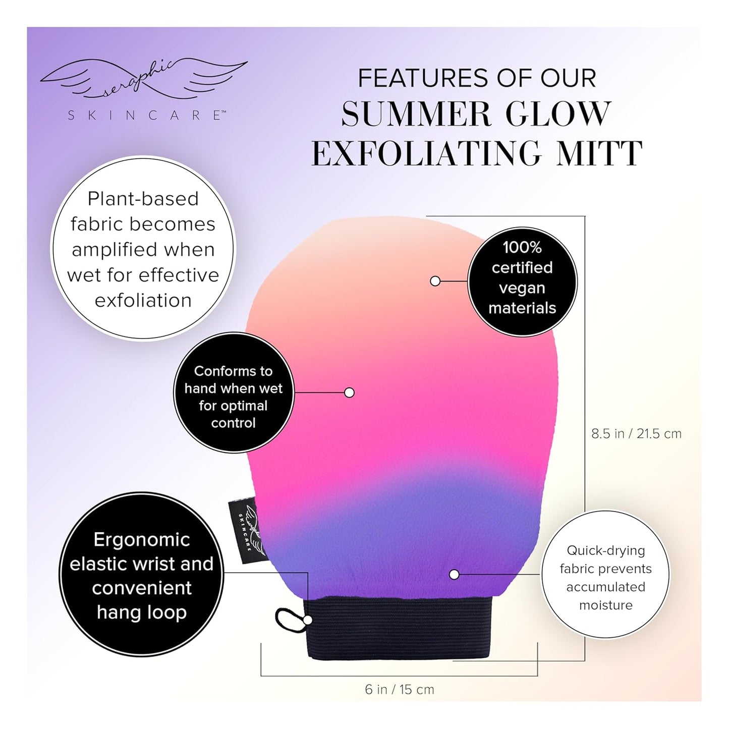 Seraphic Skincare (Summer Glow) Premium Exfoliating Mitt for Body 1pc– 100% Vegan Viscose Traditional Body Scrub Glove Kessa Korean Washcloth – Body Exfoliator for Self-Tan Removal & Keratosis Pilaris