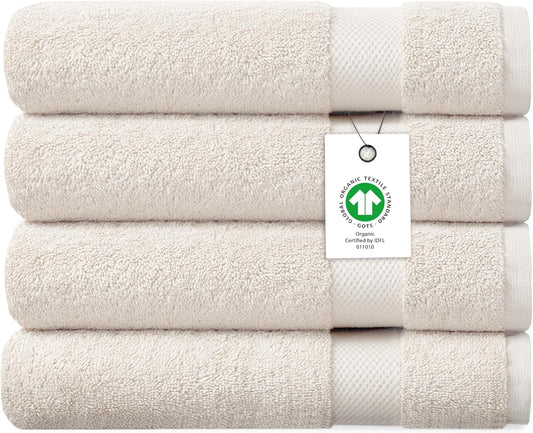 Delara Organic Cotton Luxuriously Plush Bath Sheet Pack of 4 | GOTS & OEKO-TEX Certified | Premium Hotel Quality Towels | Feather Touch Technology|650 GSM Long Staple|Soft, Quick Dry & Ultra-Absorbent