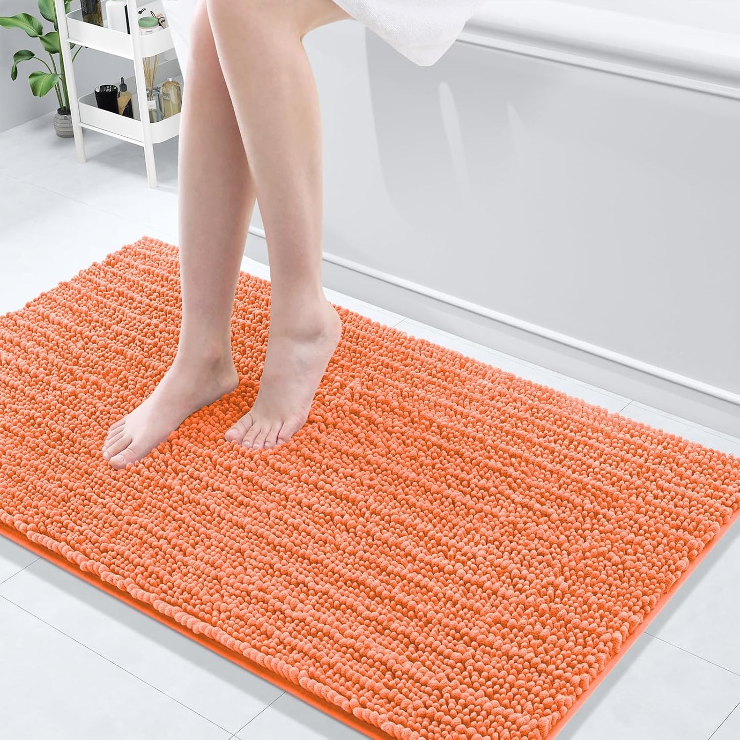 Arotive Luxury Chenille Bathroom Rug Mat, Extra Soft Thick Absorbent Shaggy Bath Rugs, Non-Slip Machine Wash Dry, Plush Bath Mats for Bathroom, Shower and Tub, 47x24, Coral