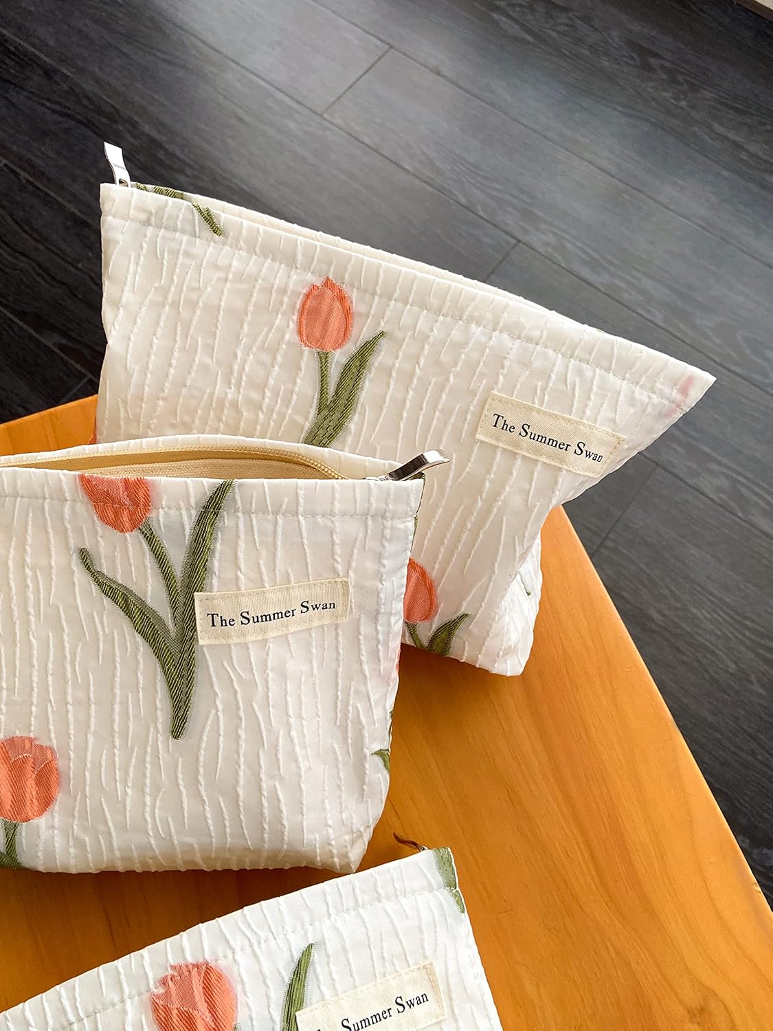 The Summer Swan | Large Aesthetic Makeup Bag Preppy Skincare Organizer Floral Mid-day Clutch Period Kit Hygiene Cute (Tulip)