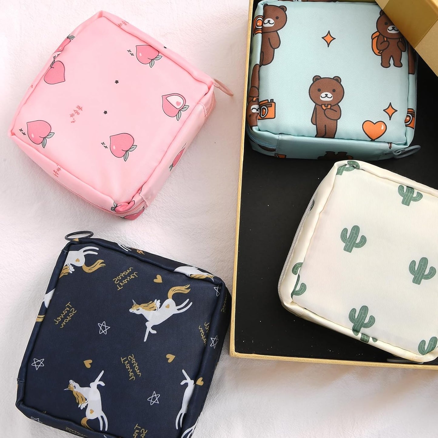 4Pcs Sanitary Napkin Storage Bag, Mini Menstrual Period Bag Period Pouch Waterproof,Tampon Organizer Pouch Tampon Pad Holder for Purse, First Period