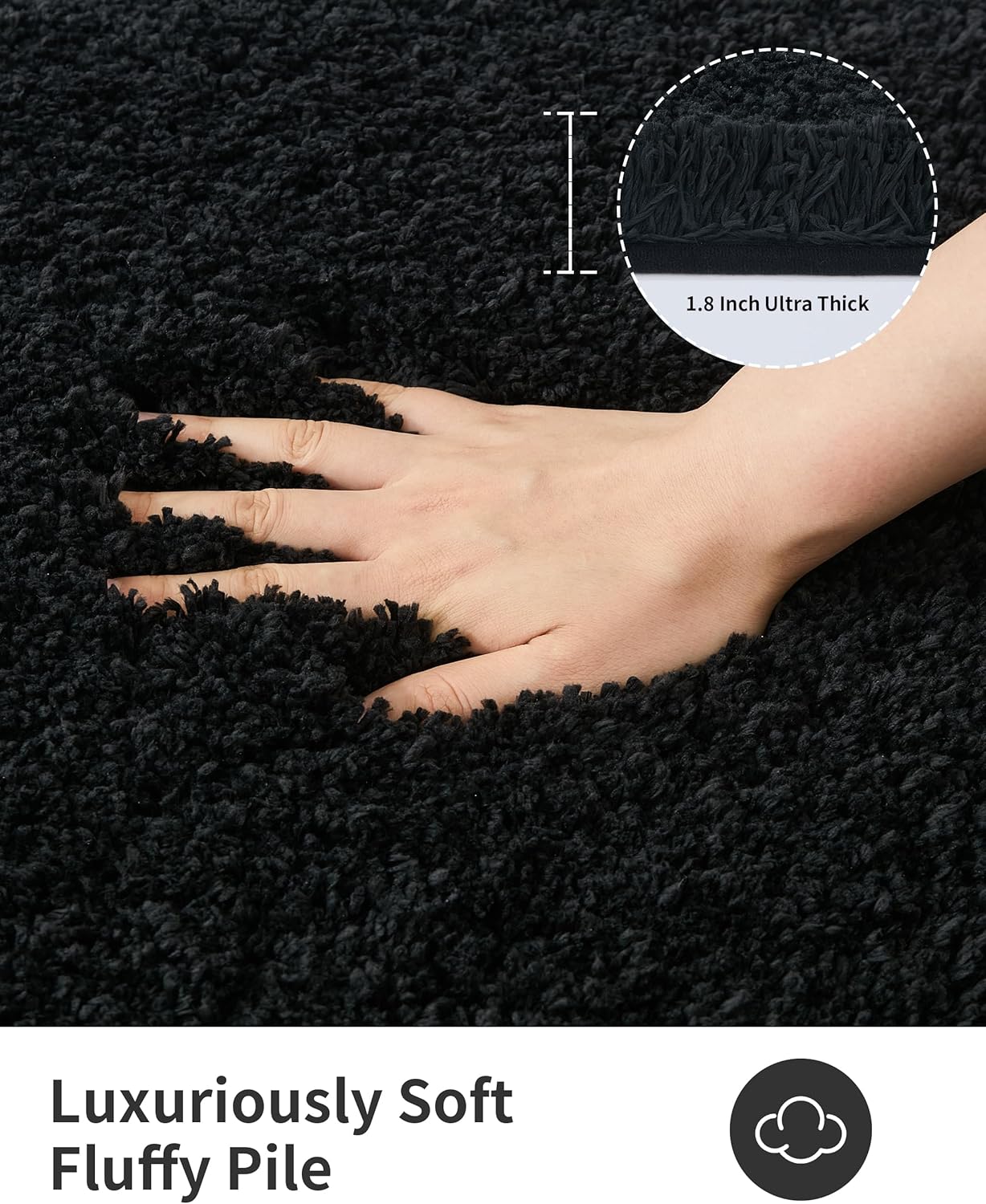 ILANGO Black Toilet Rugs U Shaped 22" × 24" Non Slip & Super Absorbent Extra Thick Soft, Washable Bath Mats for Bathroom Floor, Microfiber Plush Shaggy Contour Bath Rugs for Toilet,Dry Quick