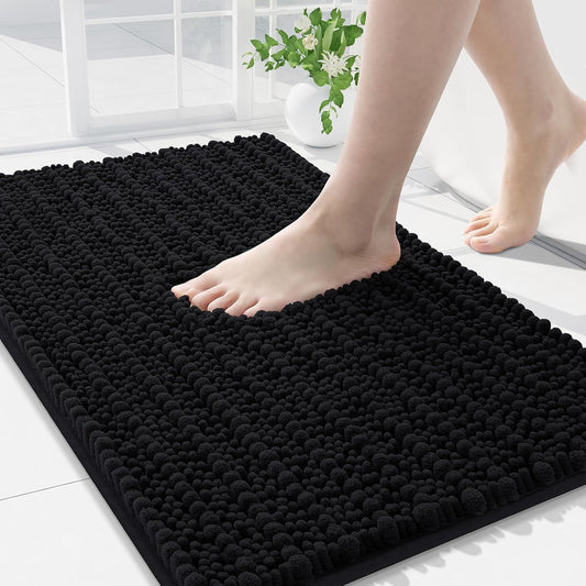 Arotive Luxury Chenille Bathroom Rug Mat, Extra Soft Thick Absorbent Shaggy Bath Rugs, Non-Slip Machine Wash Dry, Plush Bath Mats for Bathroom, Shower and Tub, 30x20, Black