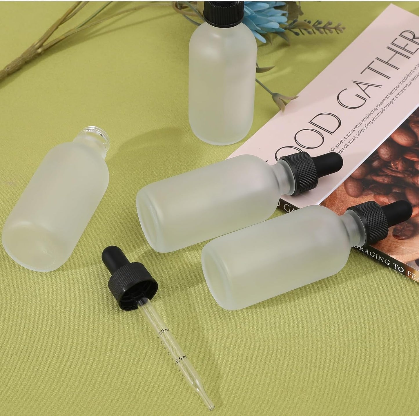 48 Pack, 2oz Glass Dropper Bottle, Preety Texture Tincture Bottles with Precise Scales Eye Droppe, for All Kinds Of Mixed Liquids,Leak-Proof Design for Easy Travel (Clear Frosted)