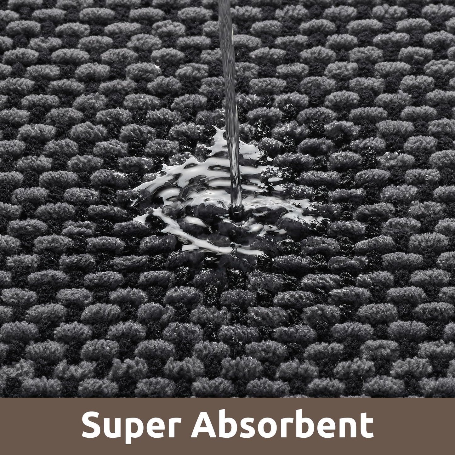 AMOAMI Chenille Bath Mat Super Absorbent Bathroom Mat Quick Dry Bath Mats for Bathroom Rubber Backed Bathroom Rugs Non Slip Washable Fit Under Door, Front of Bathtub, Sink, Darkgrey&Black 20"x32"