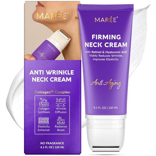 MAREE Neck Cream with Face Roller – Neck Creams For Tightening and Firming – Pro Retinol & AH-8 Firming Neck Cream Roller - Face Double Chin Wrinkle Cream for Women - Crema Reafirmante Para el Cuello