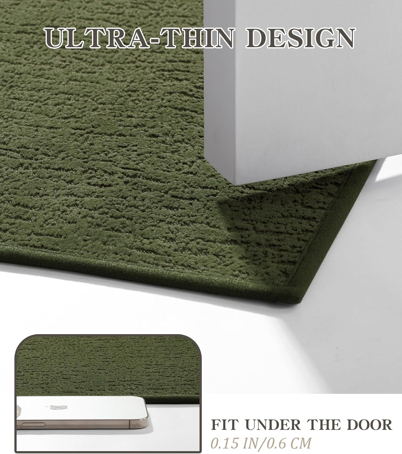 chakme Bathroom Rugs Mat 32x17, Ultra Thin Non Slip Bath Mat Quick Dry Absorbent Bath Mat for Bathroom Floor, (Dark Green, 32"x17")