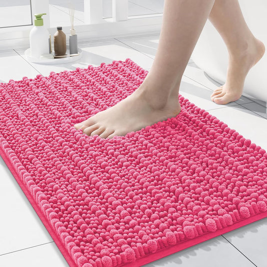 Arotive Luxury Chenille Bathroom Rug Mat, Extra Soft Thick Absorbent Shaggy Bath Rugs, Non-Slip Machine Wash Dry, Plush Bath Mats for Bathroom, Shower and Tub, 30x17, Deep Pink