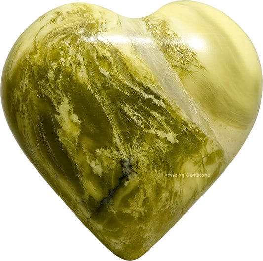 Amazing Gemstone Serpentine Crystal Heart Palm Stone - Pocket Massage Worry Stone for Natural Body Chakra Balancing, Reiki Healing and Crystal Grid