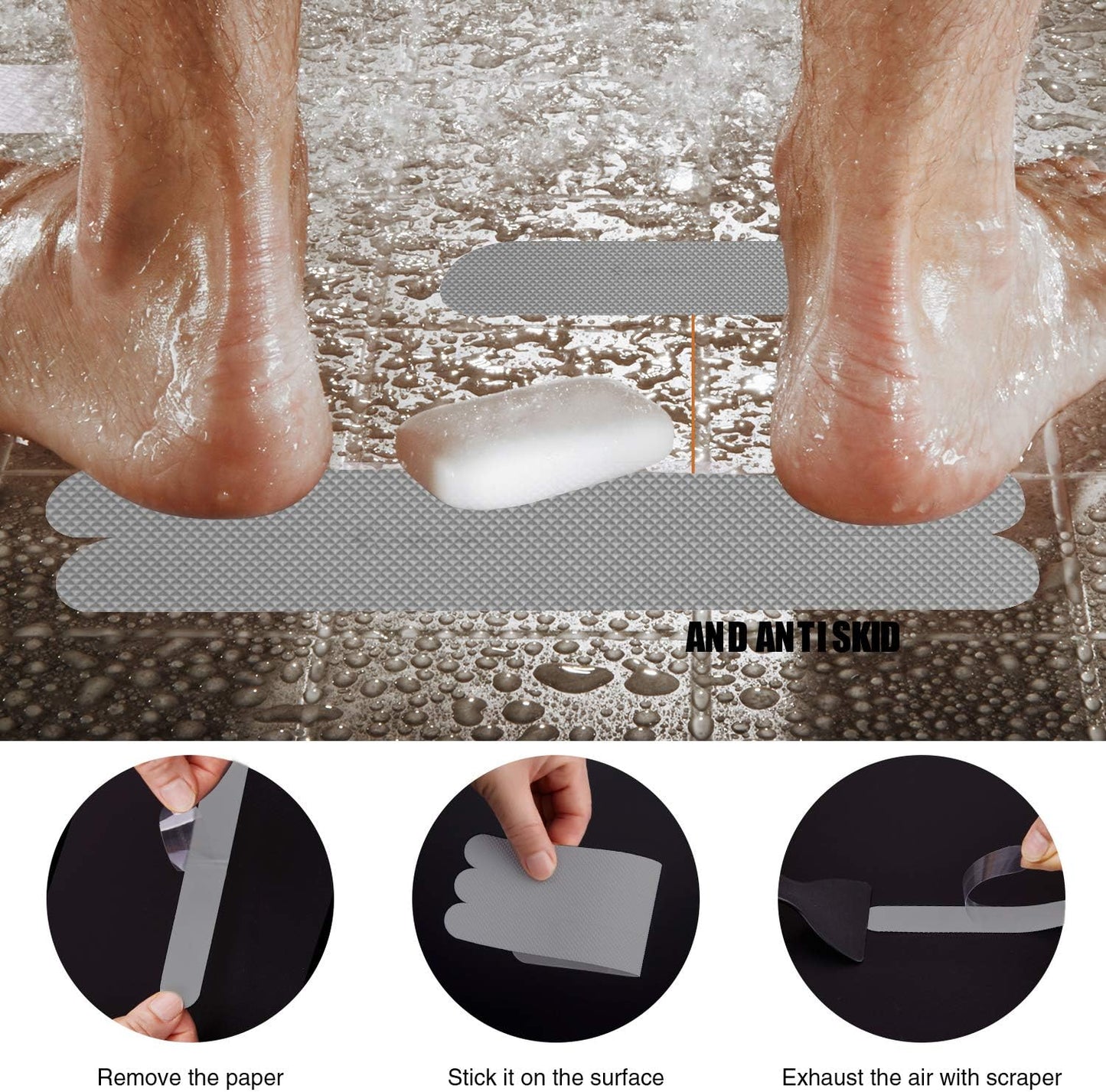 Anti Slip Shower Stickers, Safety Bathtub Strips Adhesive Decals with Premium Scraper for Bath Tub Shower Stairs Ladders Boats