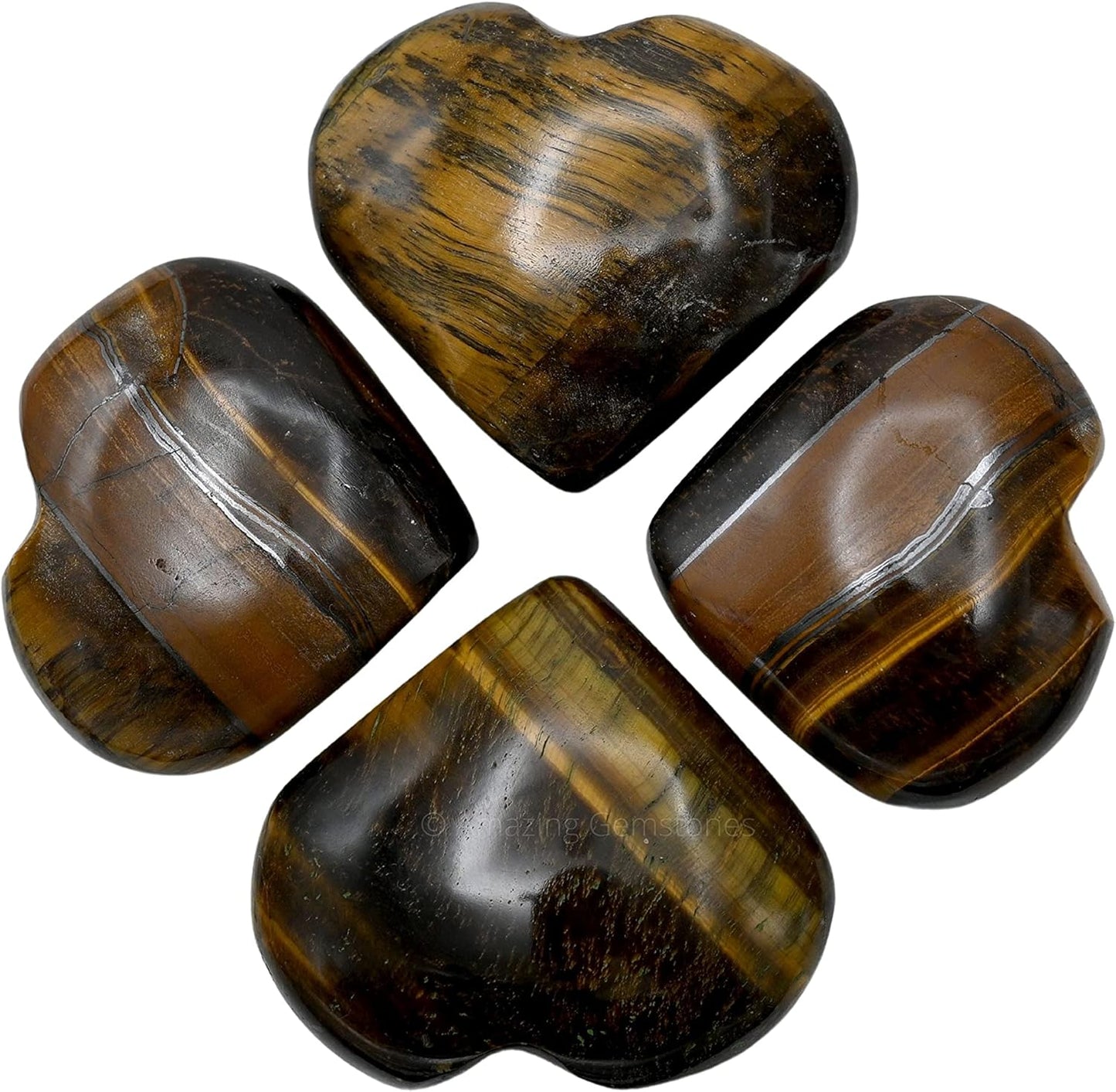 Tiger Eye Crystal Heart Palm Stone - Pocket Massage Worry Stone for Natural Body Chakra Balancing, Reiki Healing and Crystal Grid