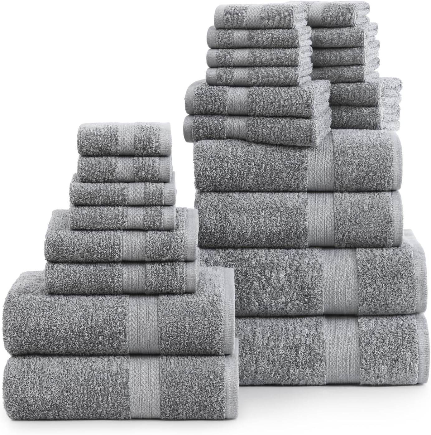 Lane Linen 100% Cotton 24 Pc Bathroom Towel Set - Ring Spun, Quick Dry, Soft & Absorbent - 2 Bath Sheets, 4 Fingertip Towels, 4 Bath, 6 Hand Towels, 8 Washcloths - Hotel Quality Towel Set - Space Grey