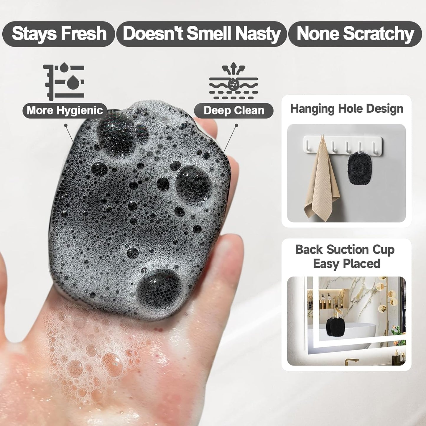 2 PCS Face Scrubber, Soft Silicone Face Exfoliator with Suction Cup for Man and Women Deep Skin Clean, Gentle Facial Cleaning Brush Suitable for All Sensitive Skin (Black+Gray)