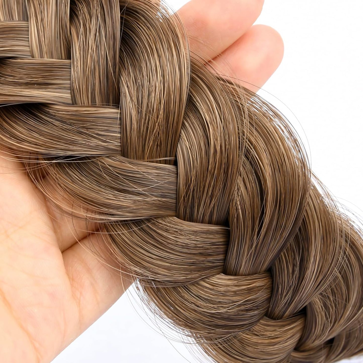 DIGUAN Wide Messy Braided Headband With Teeth Synthetic Hair Plaited Headband High Elasticity Braids Chunky Fishtail Braided Hair Band Hairpiece for Girls Women Beauty Accessory (Claybank)