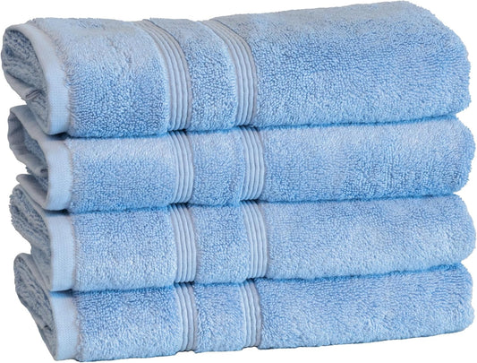 Mosobam Luxury Turkish Set of 4 Hand Towels 16X30 Allure Blue 700 GSM Bamboo Viscose & Aegean Turkish Combed Cotton