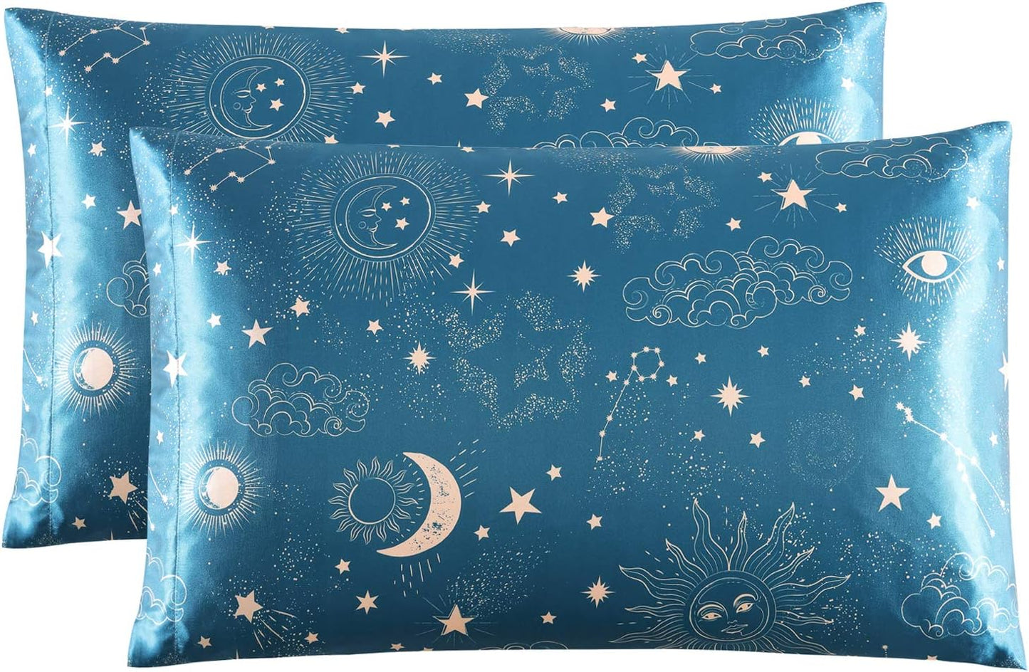 EXQ Home Silky Satin Pillowcase for Hair and Skin,Printed Cooling Pillow Cases Standard Size Set of 2 Satin Pillow Case 2 Pack with Envelope Closure (20x26 inches)