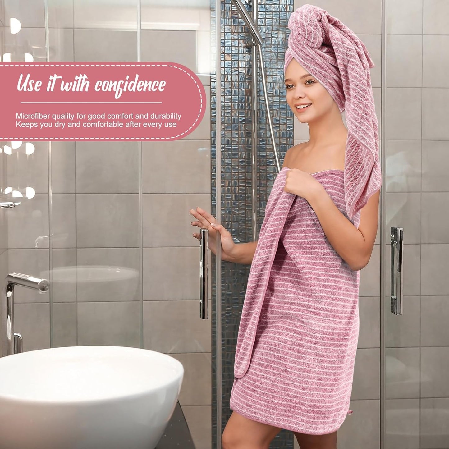16 Pack Microfiber Bath Towels Bulk 27'' x 60'' Oversized Size Bath Towel Highly Absorbent Extra Large Soft Drying for Shower Beach Salon Winter Sport Spa Gym (Pinstripe,Pink)
