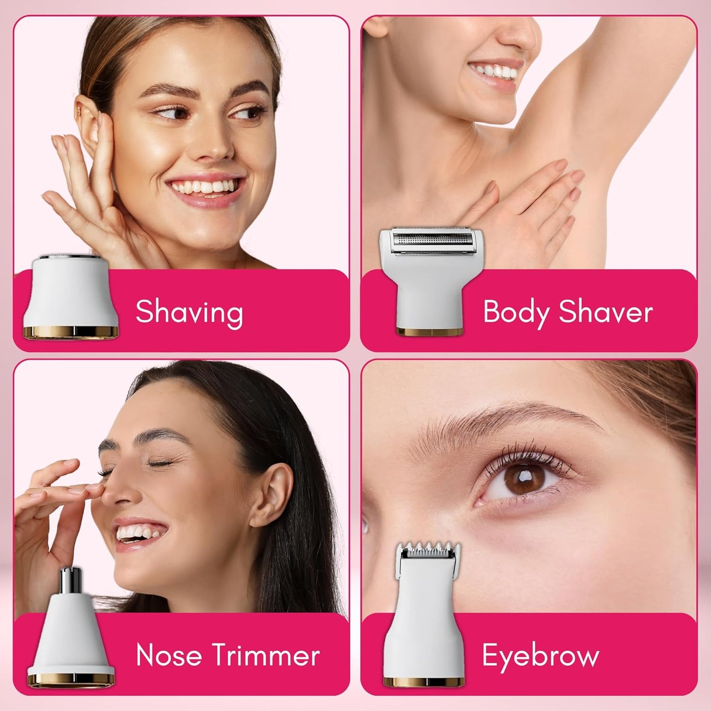 5-in-1 Bikini Trimmer Electric Razors with USB Cord, Excellent Facial Hair Elimination, Wet/Dry Body Shaver for Nose, Eyebrows, Beard, Leg, and Arm, IPX7 Waterproof (White)