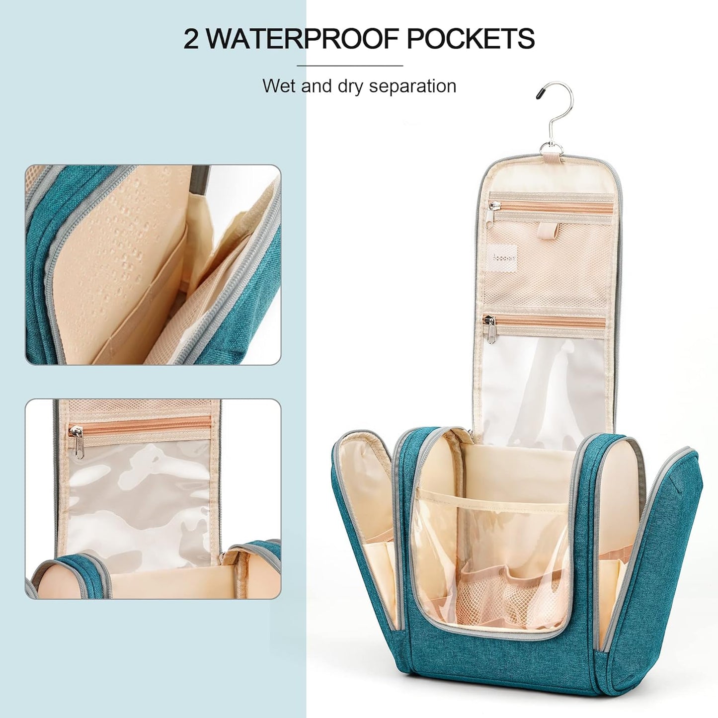 Extra Large Toiletry Bag for Women and Men, 6 Organizer Compartments, Holds Full Size Shampoo, with Hanging Hook Cosmetic Bag, Travel Makeup Bag, Bathroom Water-resistant Toiletries Bag, Blue