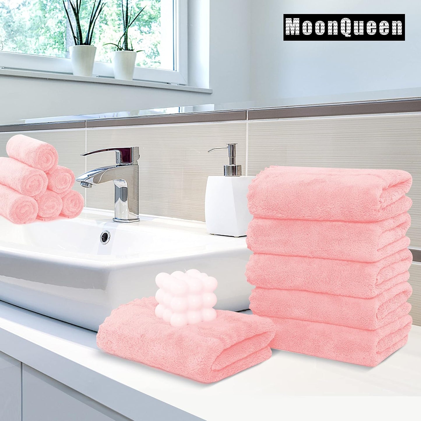 MOONQUEEN 6 Pack Premium Hand Towels - Quick Drying - Microfiber Coral Velvet Highly Absorbent Towels - Multipurpose Use as Hotel, Bathroom, Shower, Spa, Hand Towel 16 x 28 inches (Pink)